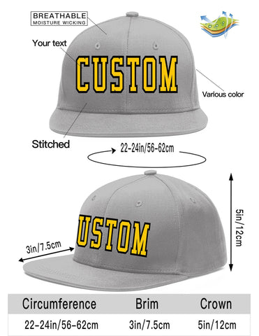 Custom Gray Gold-Black Flat Eaves Sport Baseball Cap