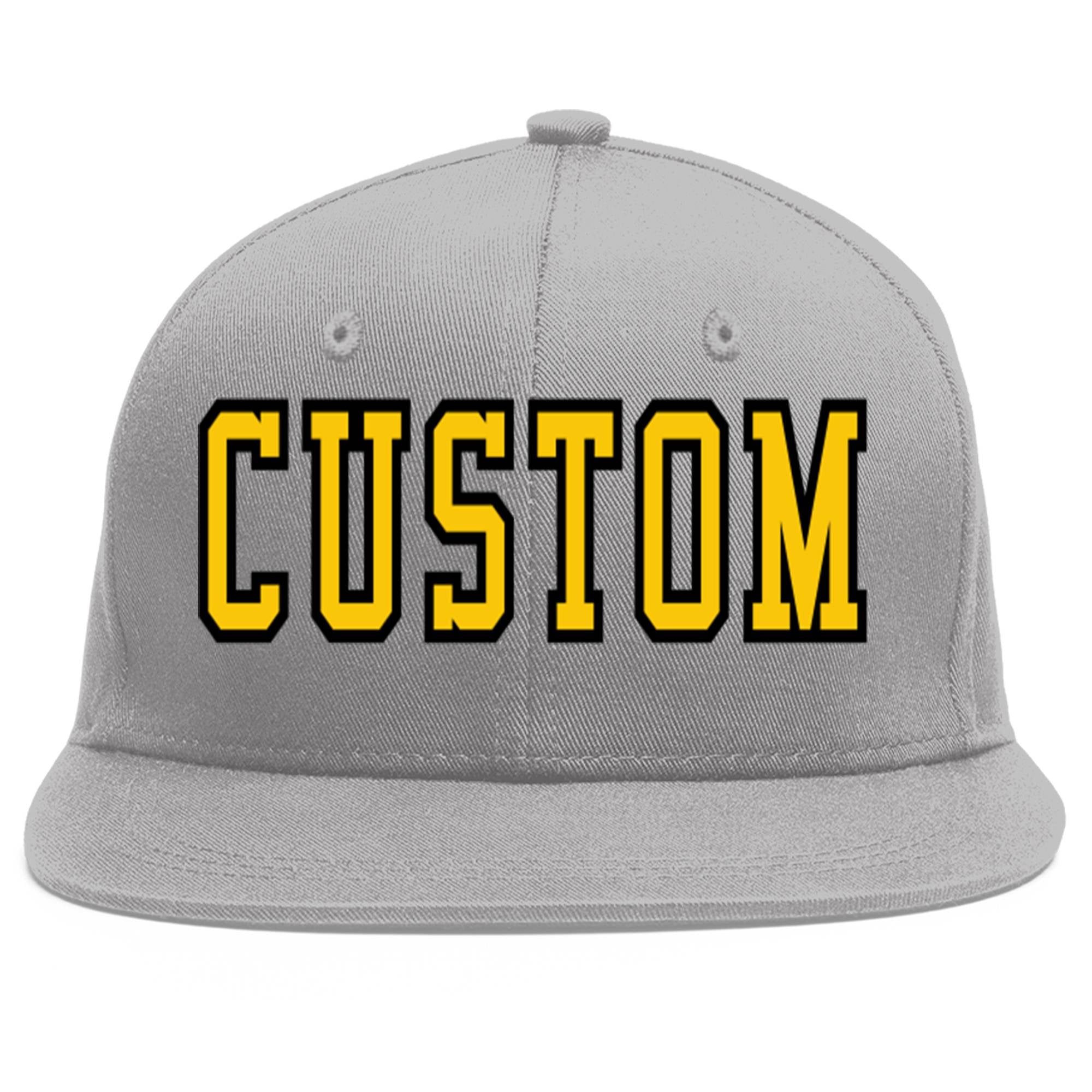 Custom Gray Gold-Black Flat Eaves Sport Baseball Cap