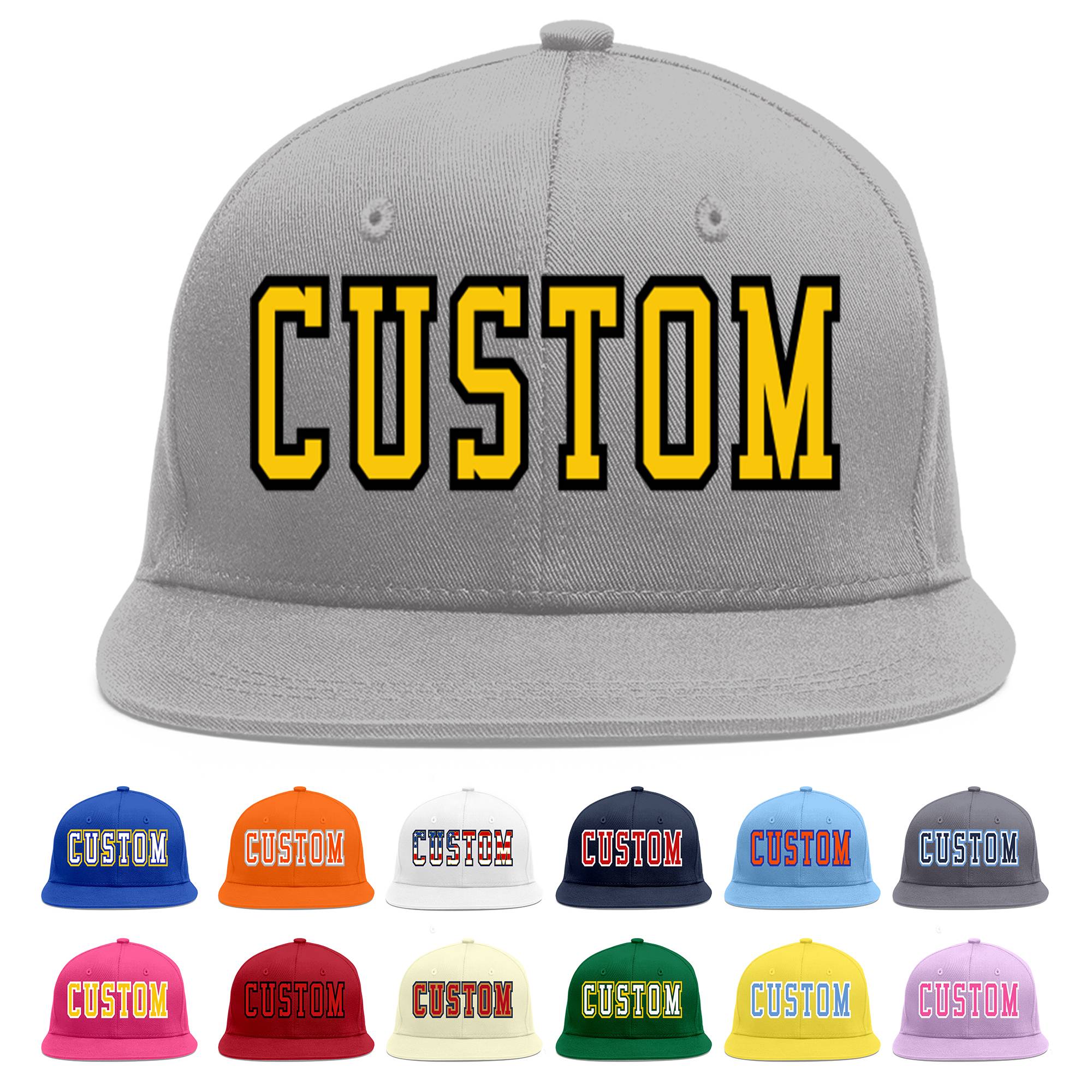 Custom Gray Gold-Black Flat Eaves Sport Baseball Cap