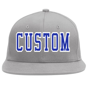 Casquette de baseball sport personnalisée gris royal-blanc plat Eaves