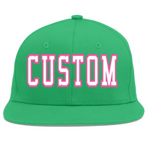 Custom Teal White-Pink Flat Eaves Sport Baseball Cap