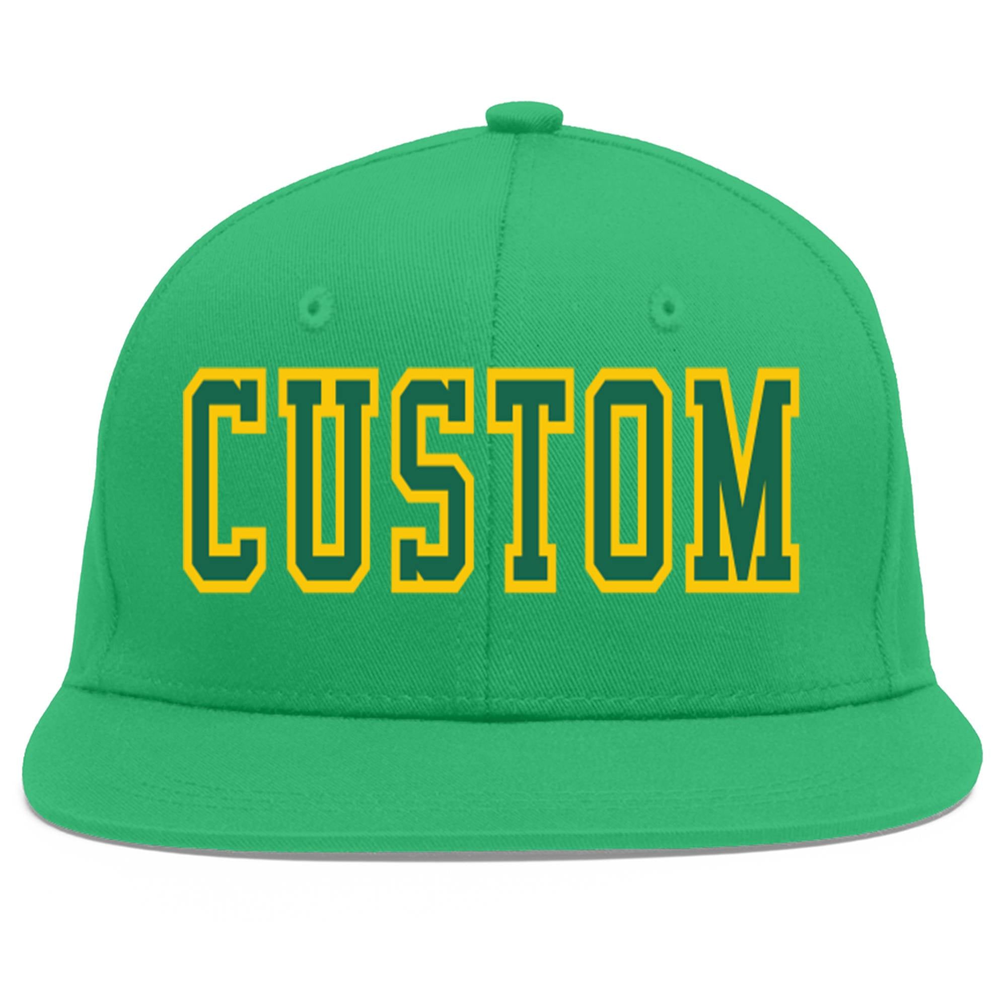 Casquette de baseball personnalisée Kelly Green-Gold Flat Eaves Sport