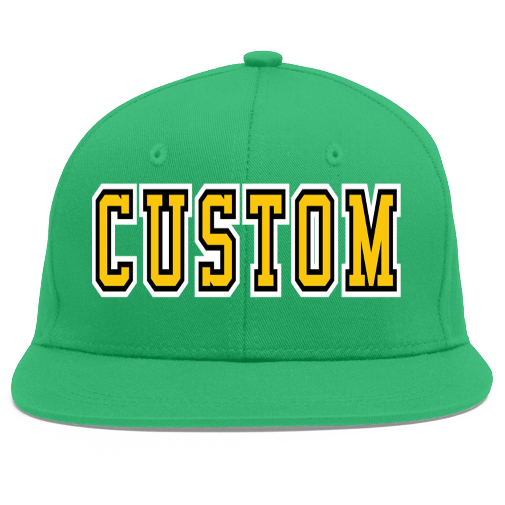 Custom Teal Gold-Black Flat Eaves Sport Baseball Cap