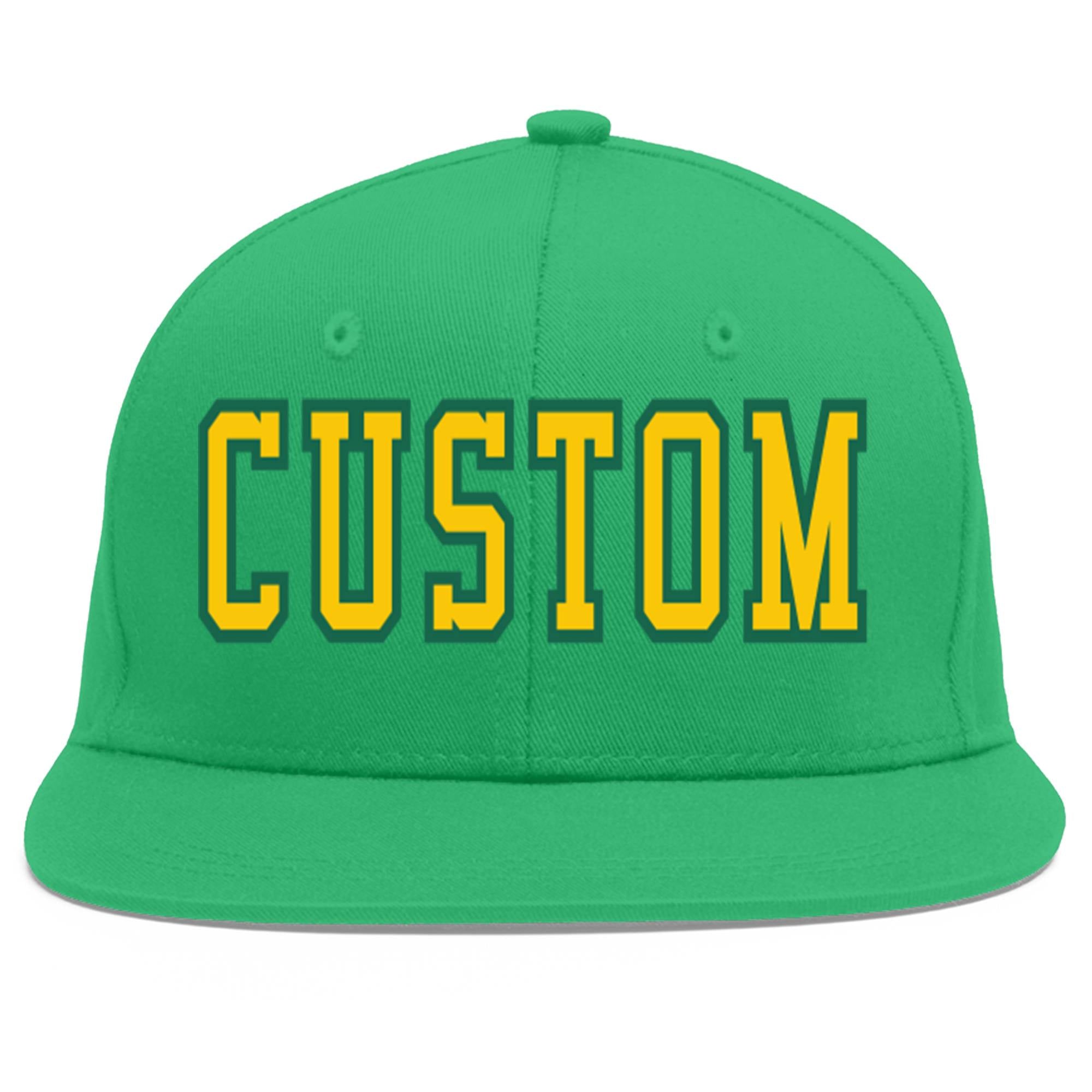 Casquette de baseball sport personnalisée sarcelle dorée-Kelly Green Flat Eaves