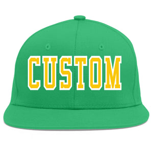 Custom Teal Gold-White Flat Eaves Sport Baseball Cap