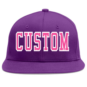 Casquette de baseball sport personnalisée violet rose-blanc avec avant-toit plat