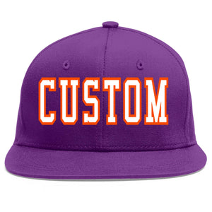 Casquette de baseball sport personnalisée violet blanc-orange à avant-toit plat