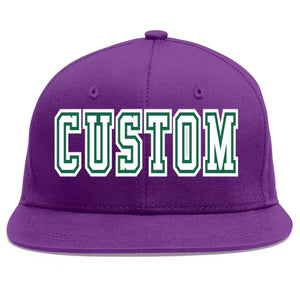 Custom Purple White-Kelly Green Flat Eaves Sport Baseball Cap