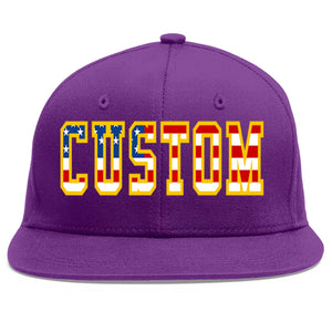 Custom Purple Vintage USA Flag-Gold Flat Eaves Sport Baseball Cap