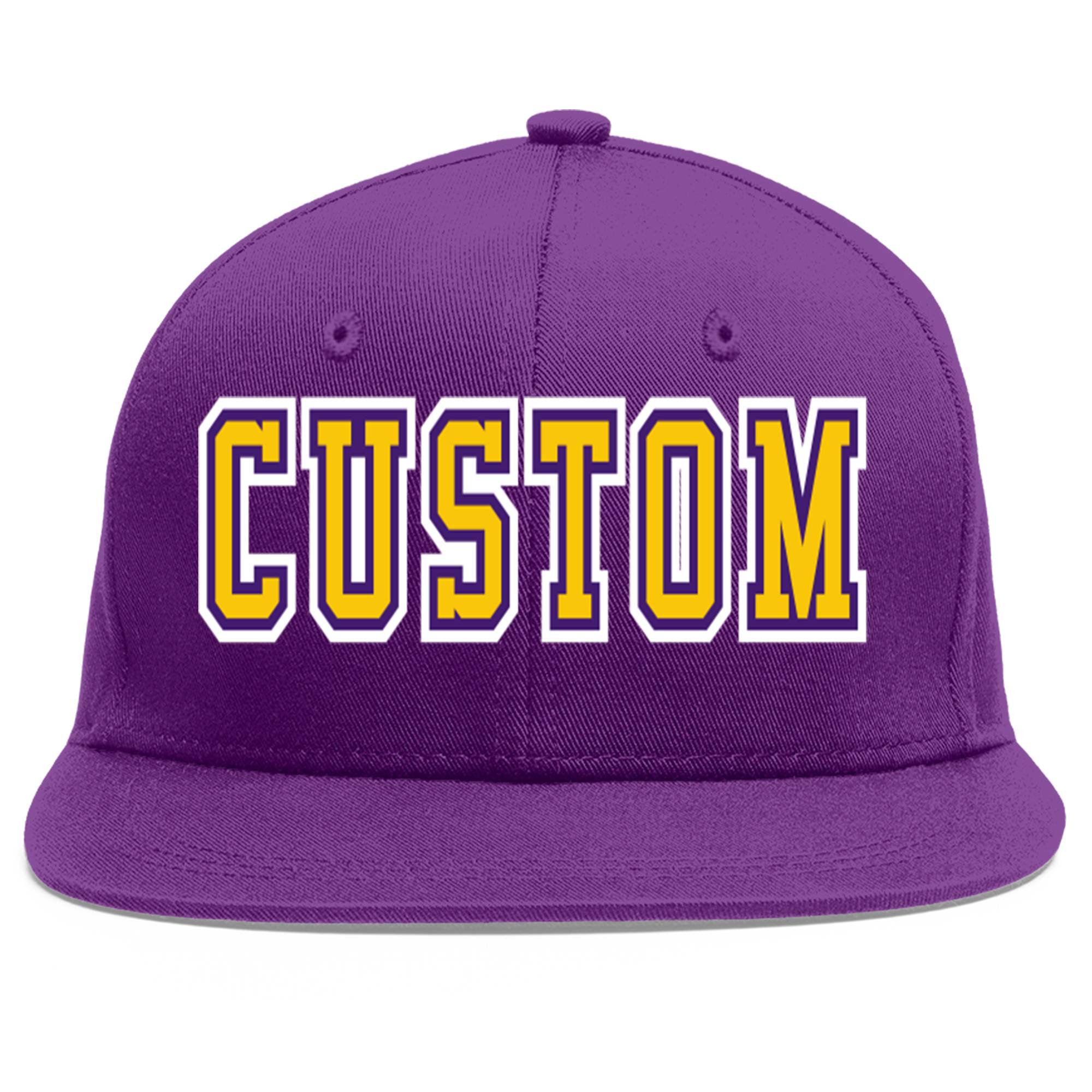 Casquette de baseball sport personnalisée violet or-violet plat avant-toit