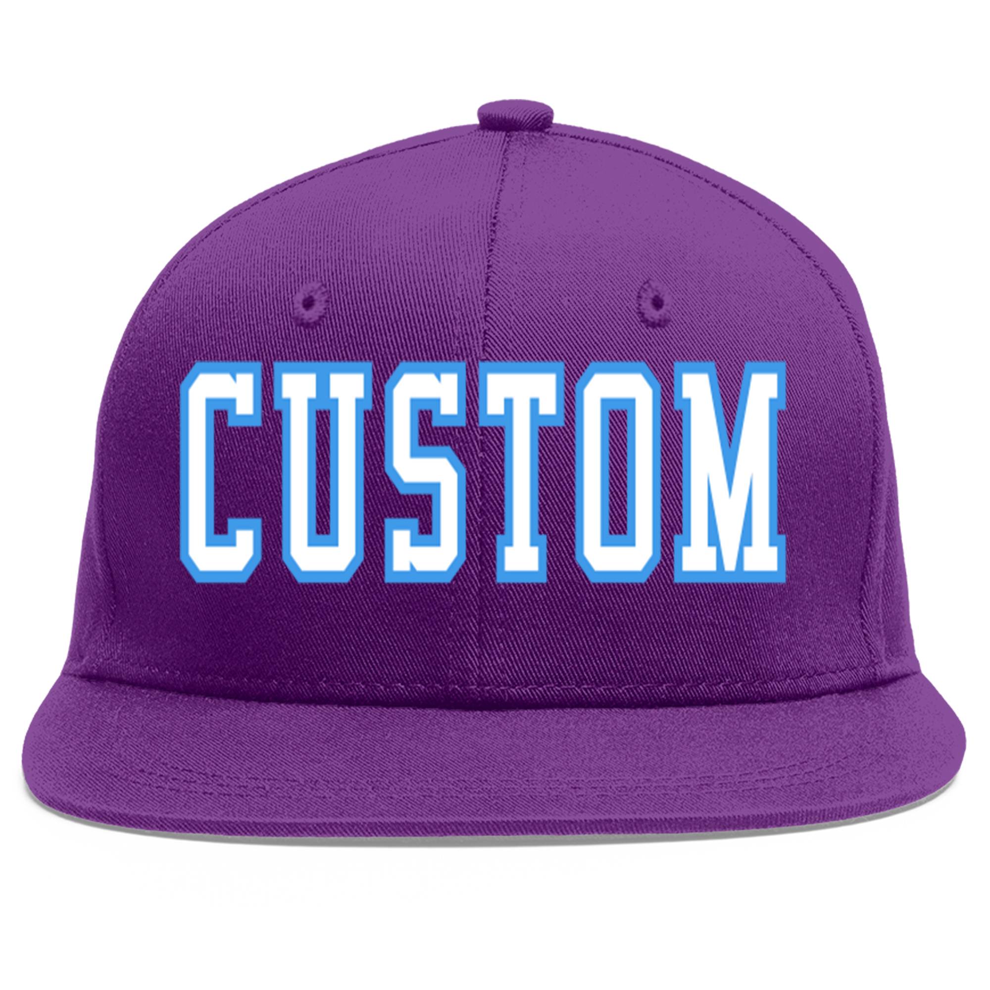 Casquette de baseball sport personnalisée violet blanc-poudre bleu plat Eaves