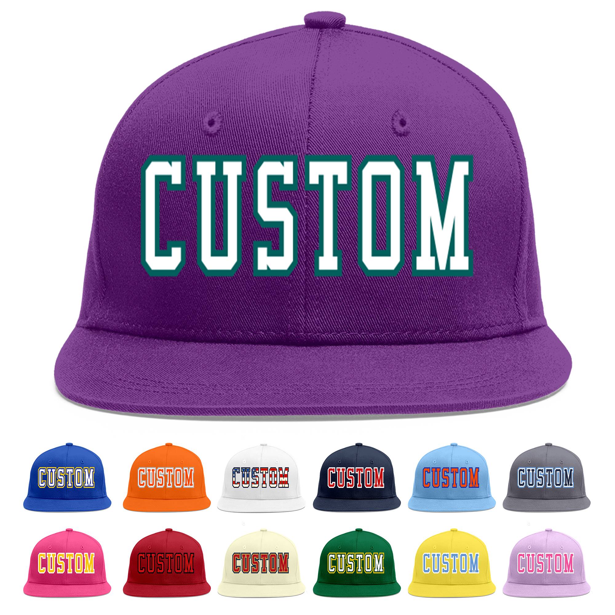 Casquette de baseball personnalisée violet blanc-aqua plat Eaves Sport