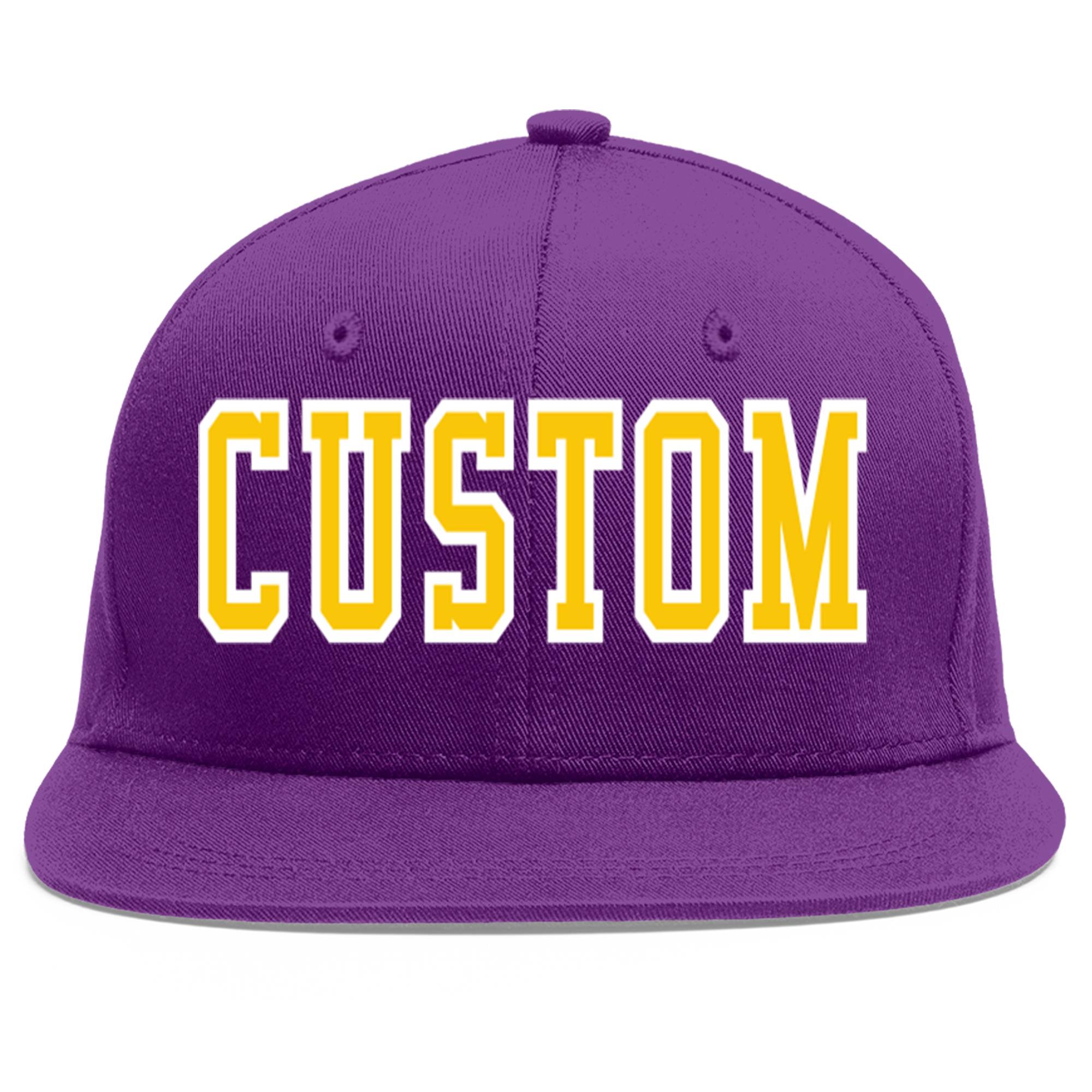 Casquette de baseball sport personnalisée violet or-blanc plat Eaves