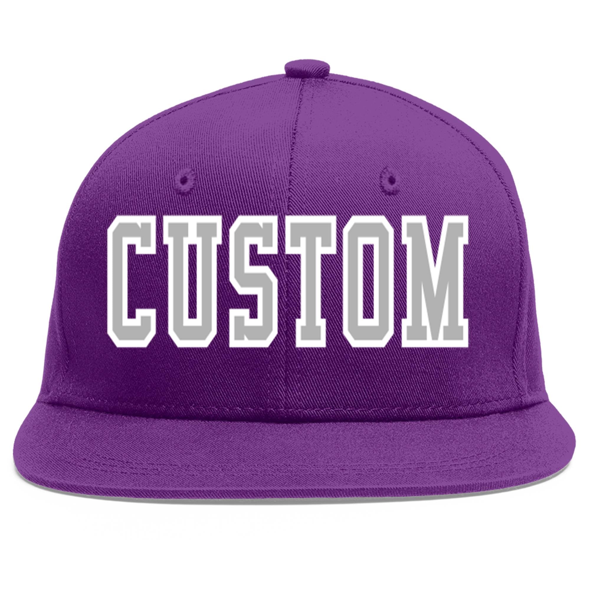 Casquette de baseball sport personnalisée violet gris-blanc à avant-toit plat