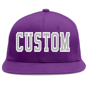 Custom Purple Gray-White Flat Eaves Sport Baseball Cap