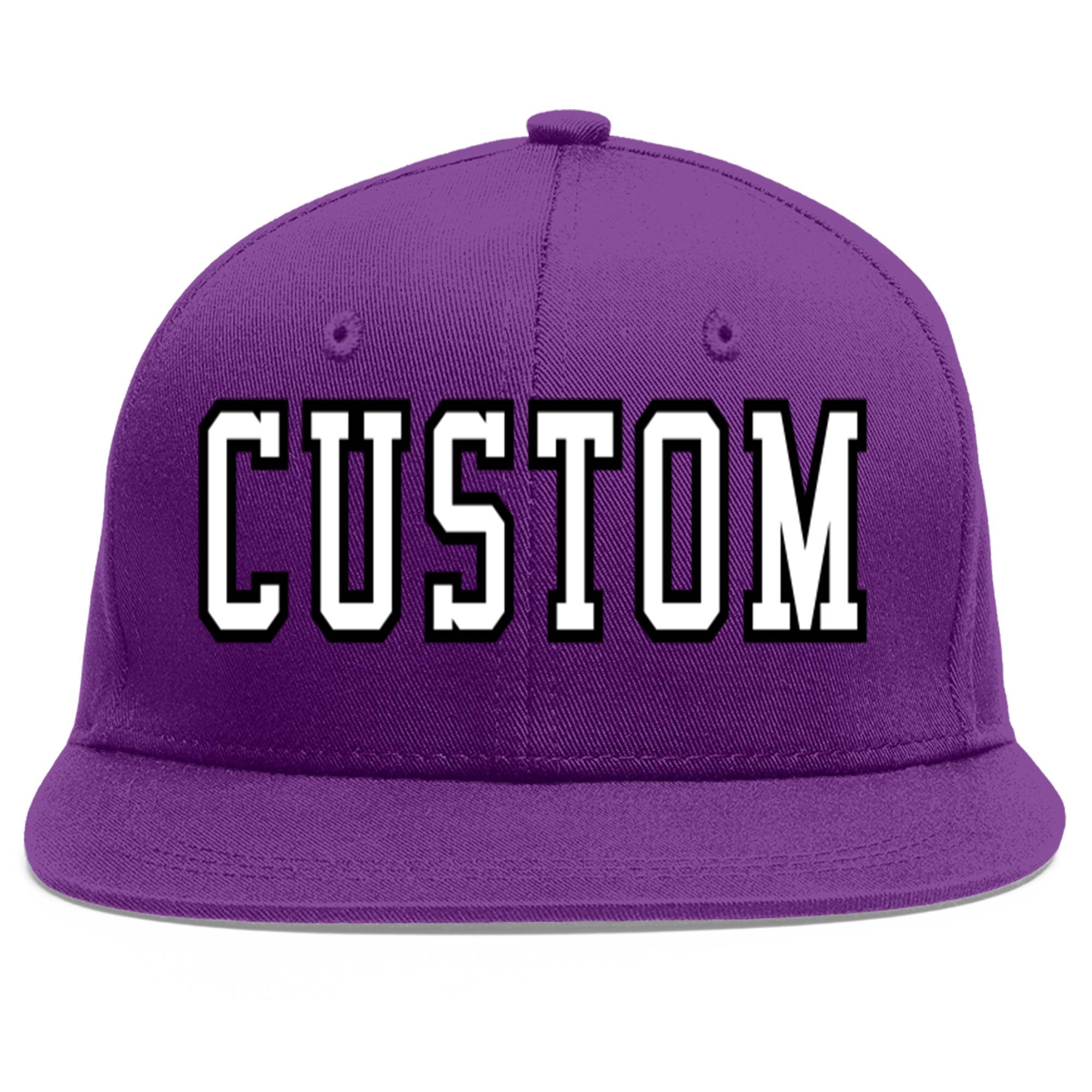 Custom Purple White-Black Flat Eaves Sport Baseball Cap