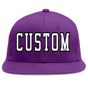 Custom Purple White-Black Flat Eaves Sport Baseball Cap