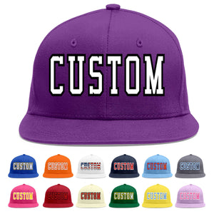 Custom Purple White-Black Flat Eaves Sport Baseball Cap