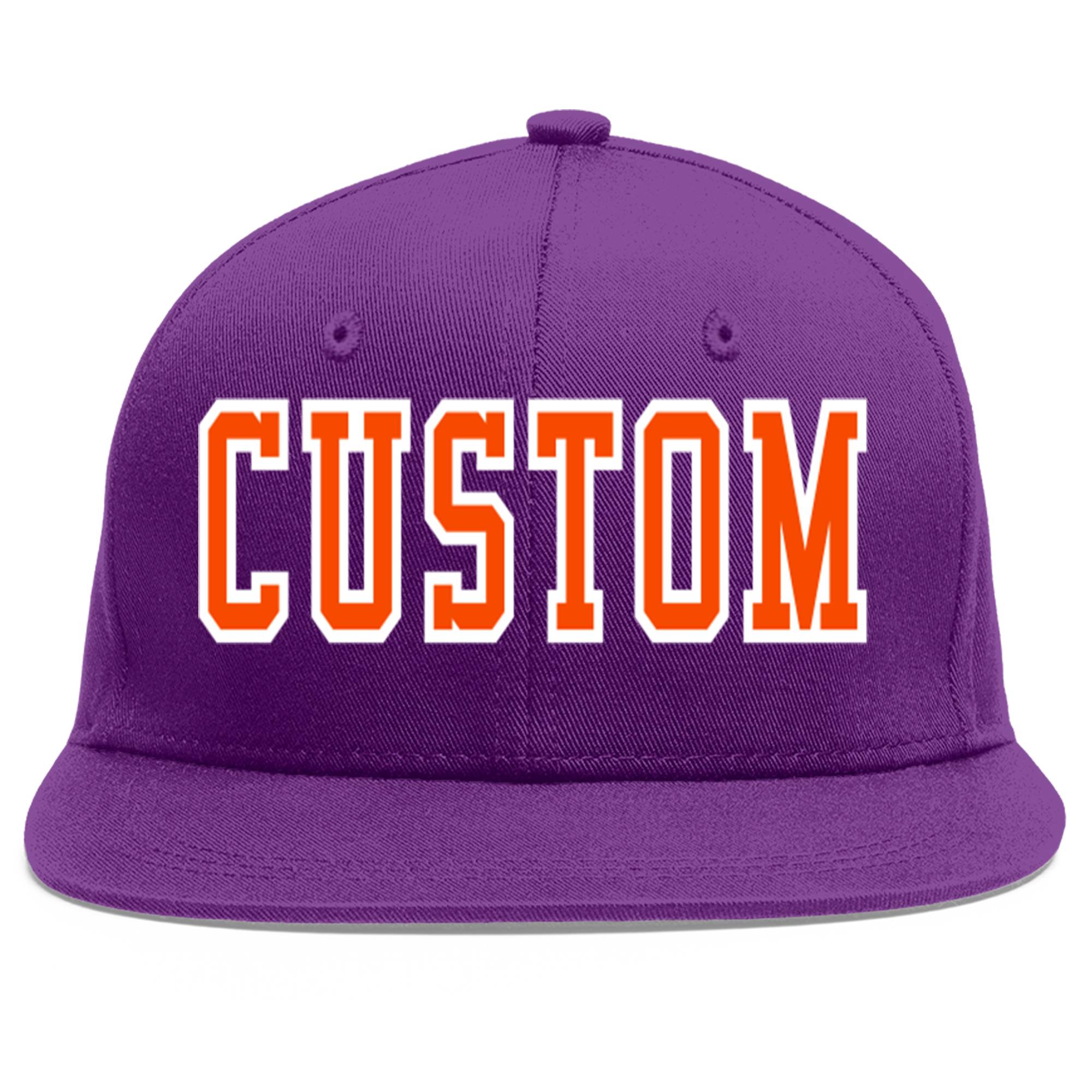 Casquette de baseball sport personnalisée violet orange-blanc plat Eaves