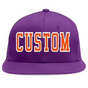 Custom Purple Orange-White Flat Eaves Sport Baseball Cap