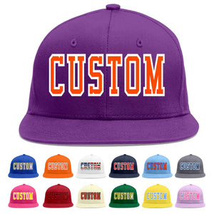 Custom Purple Orange-White Flat Eaves Sport Baseball Cap