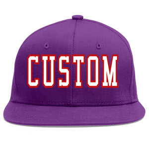 Casquette de baseball sport personnalisée violet blanc-rouge à avant-toit plat