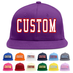 Casquette de baseball sport personnalisée violet blanc-rouge à avant-toit plat