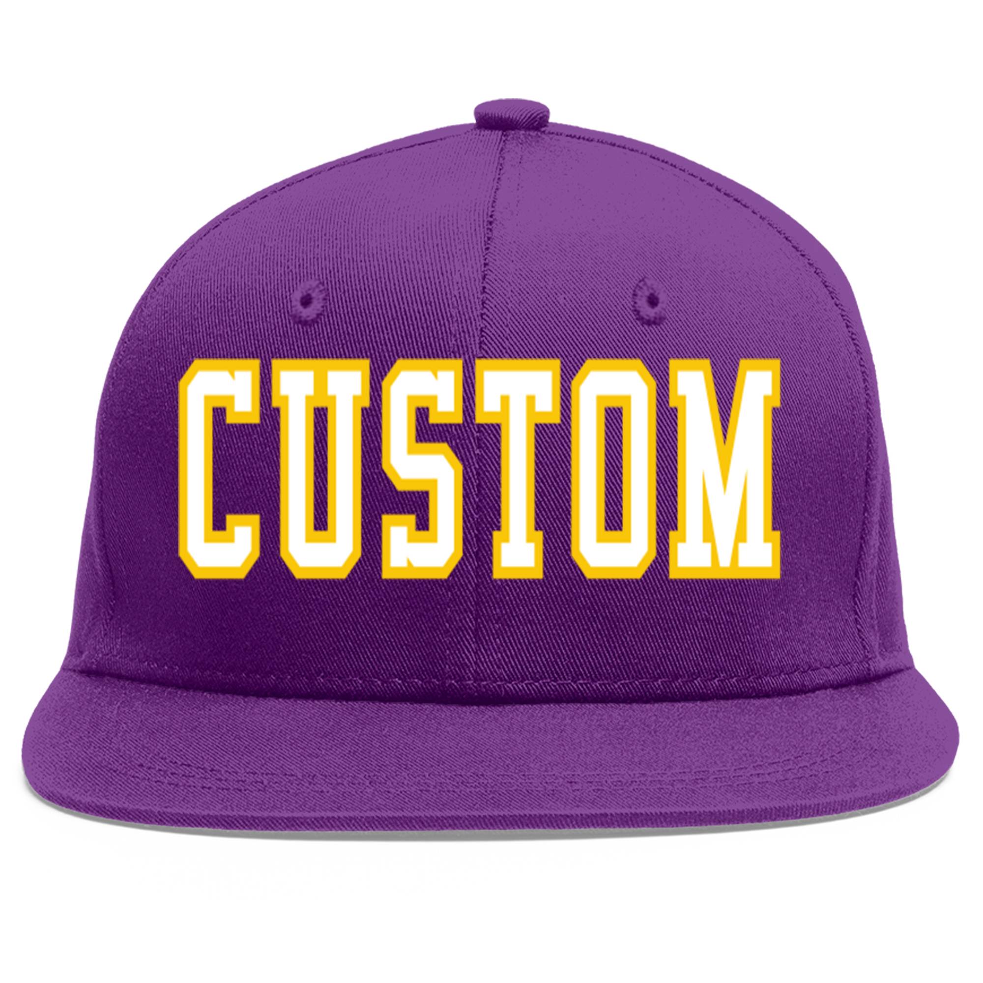 Casquette de baseball sport personnalisée violet blanc-or Flat Eaves