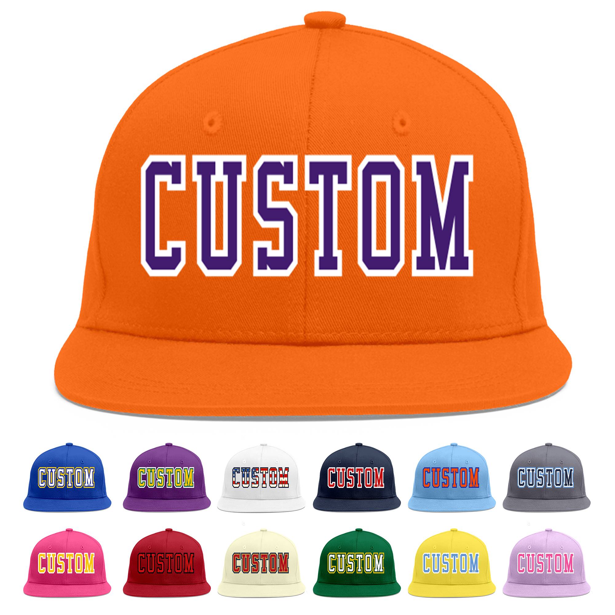 Custom Orange purple-White Flat Eaves Sport Baseball Cap