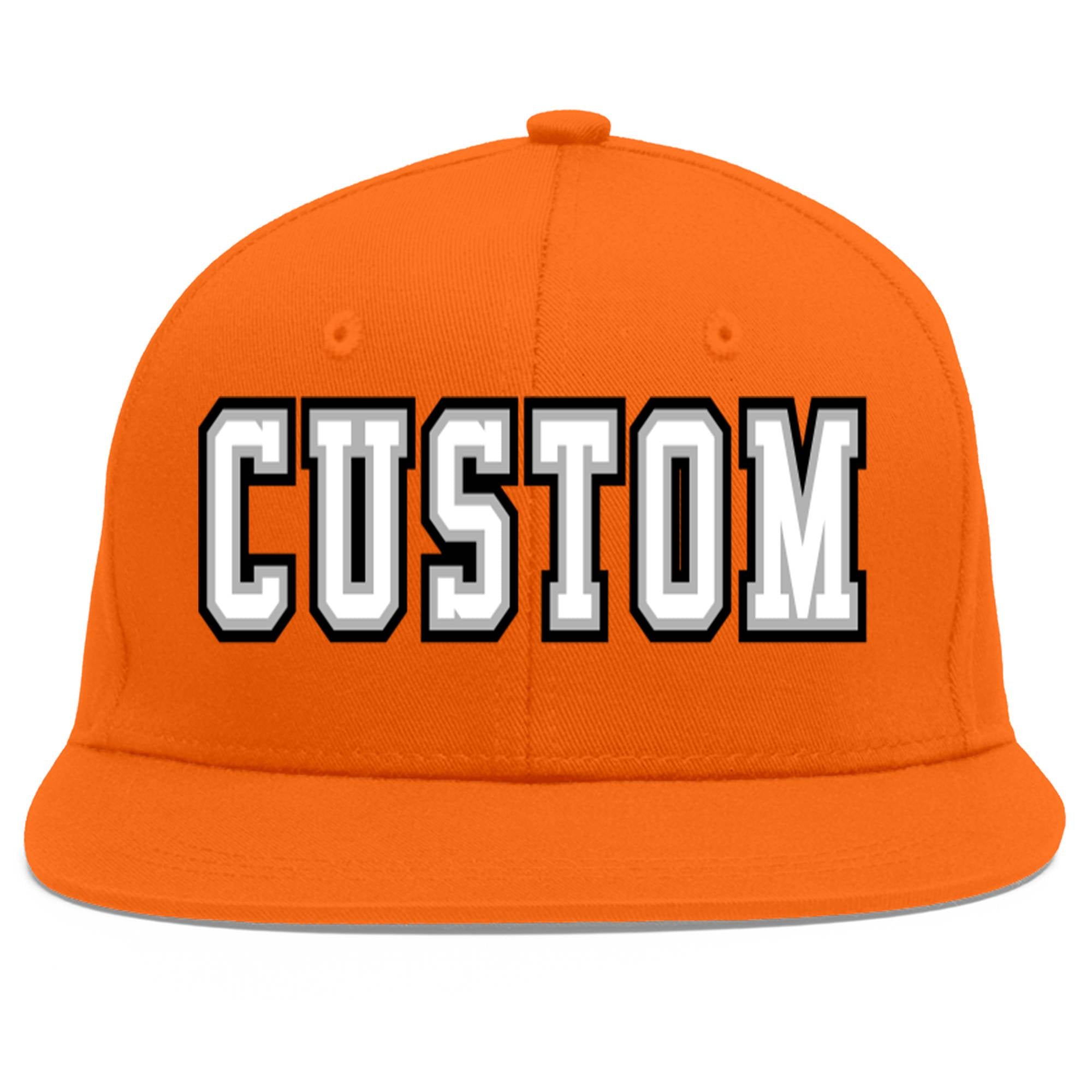 Custom Orange White-Gray Flat Eaves Sport Baseball Cap