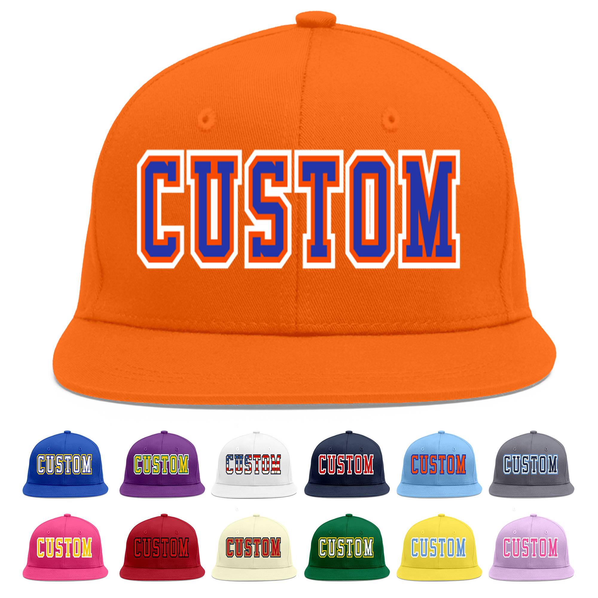 Casquette de baseball sport personnalisée Orange Royal-Orange Flat Eaves