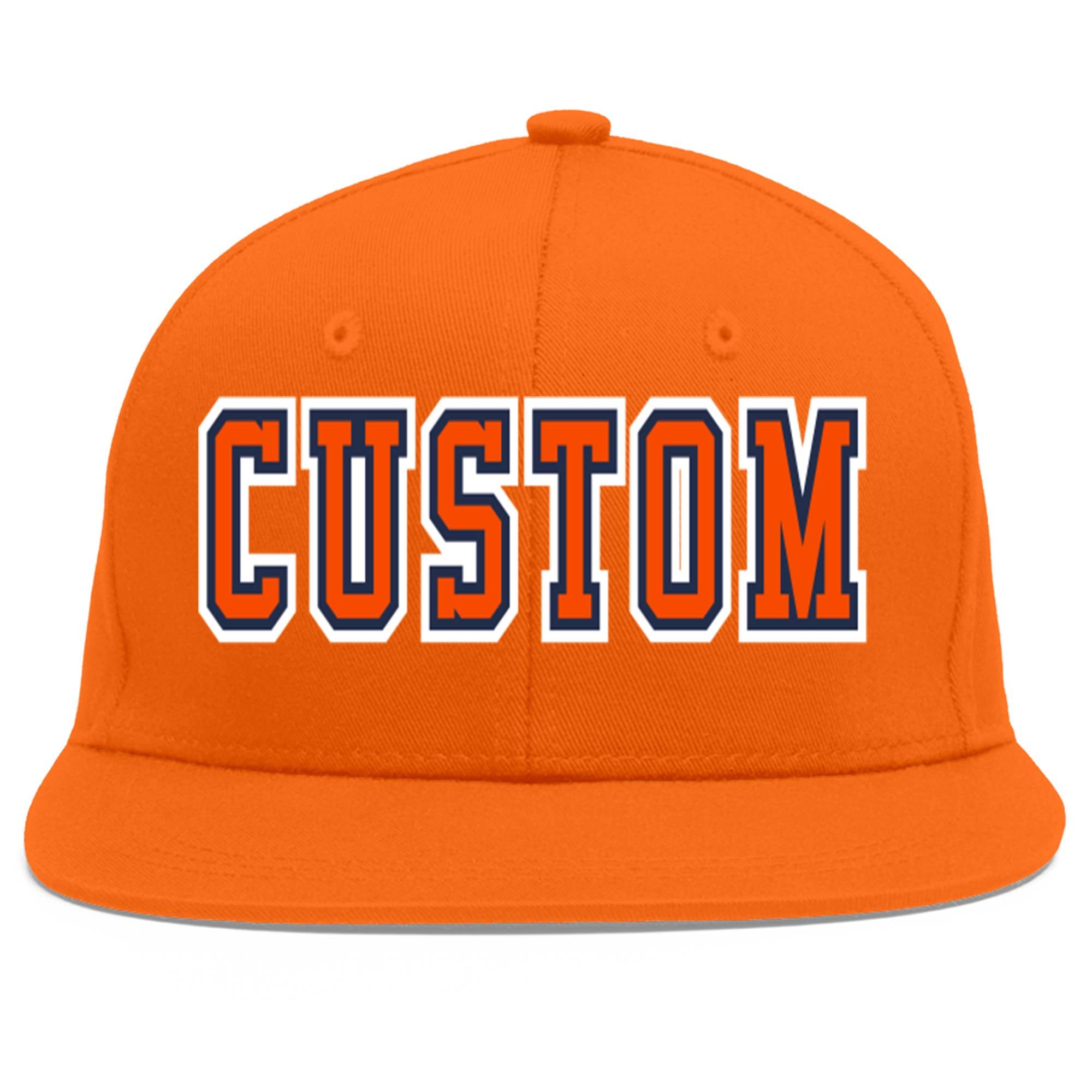 Custom Orange Orange-Navy Flat Eaves Sport Baseball Cap