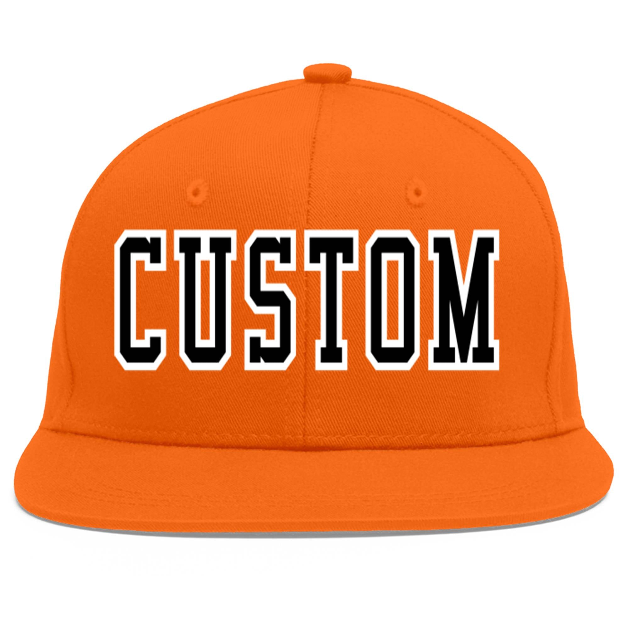 Custom Orange Black-White Flat Eaves Sport Baseball Cap