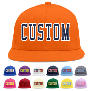 Custom Orange Navy-White Flat Eaves Sport Baseball Cap