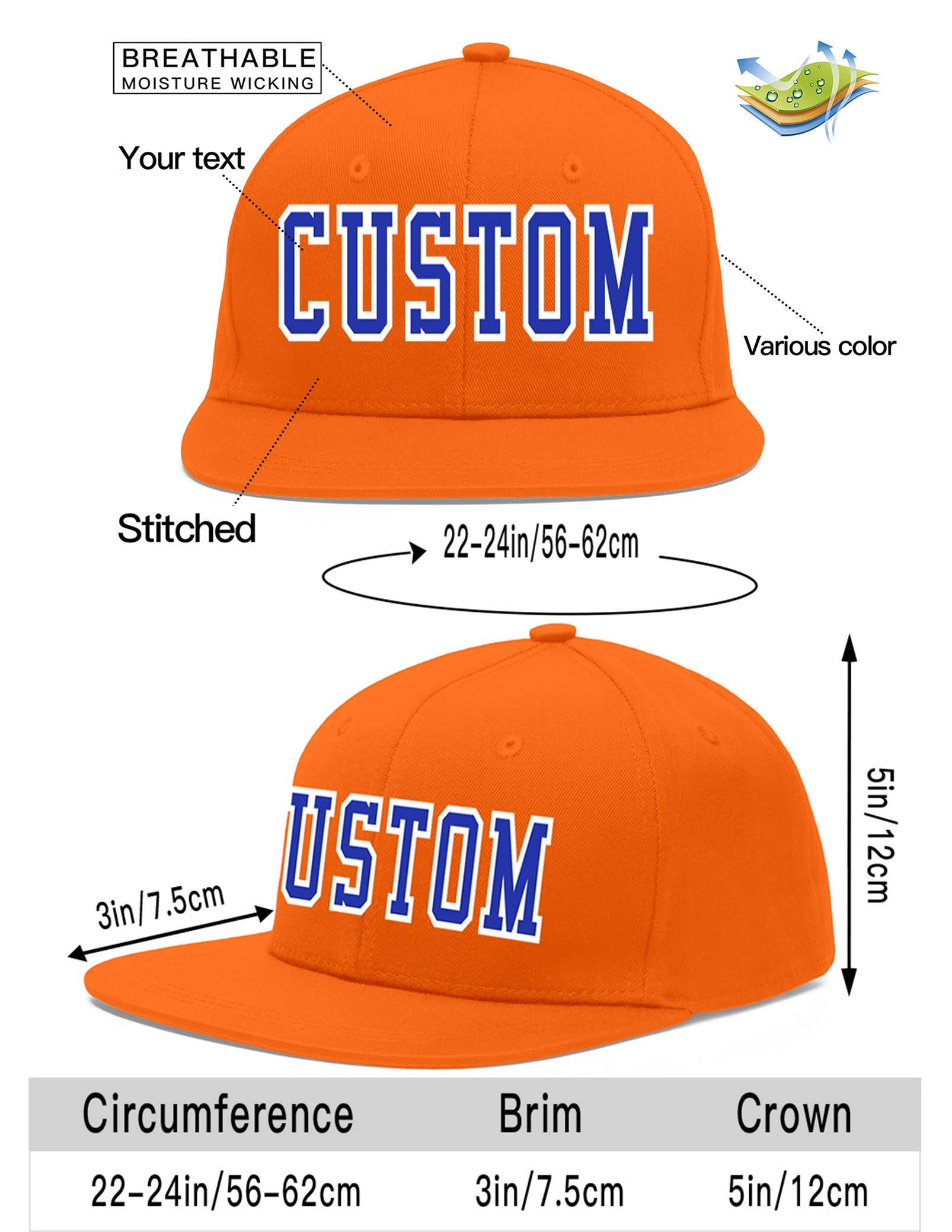 Custom Orange Royal-White Flat Eaves Sport Baseball Cap