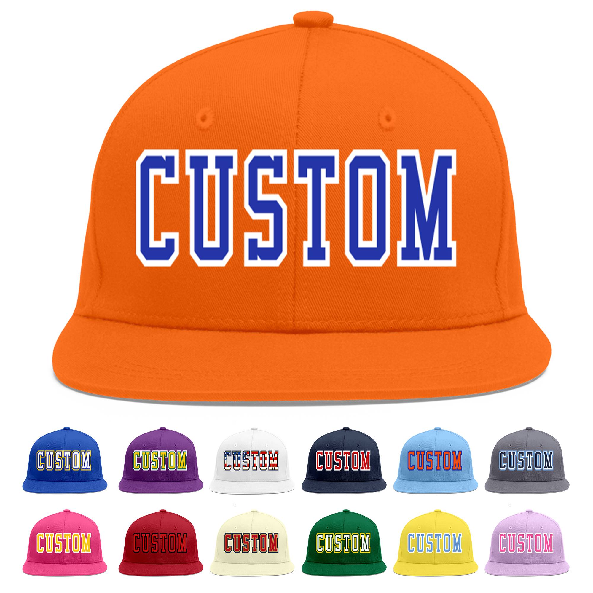 Casquette de baseball sport personnalisée Orange Royal-White Flat Eaves