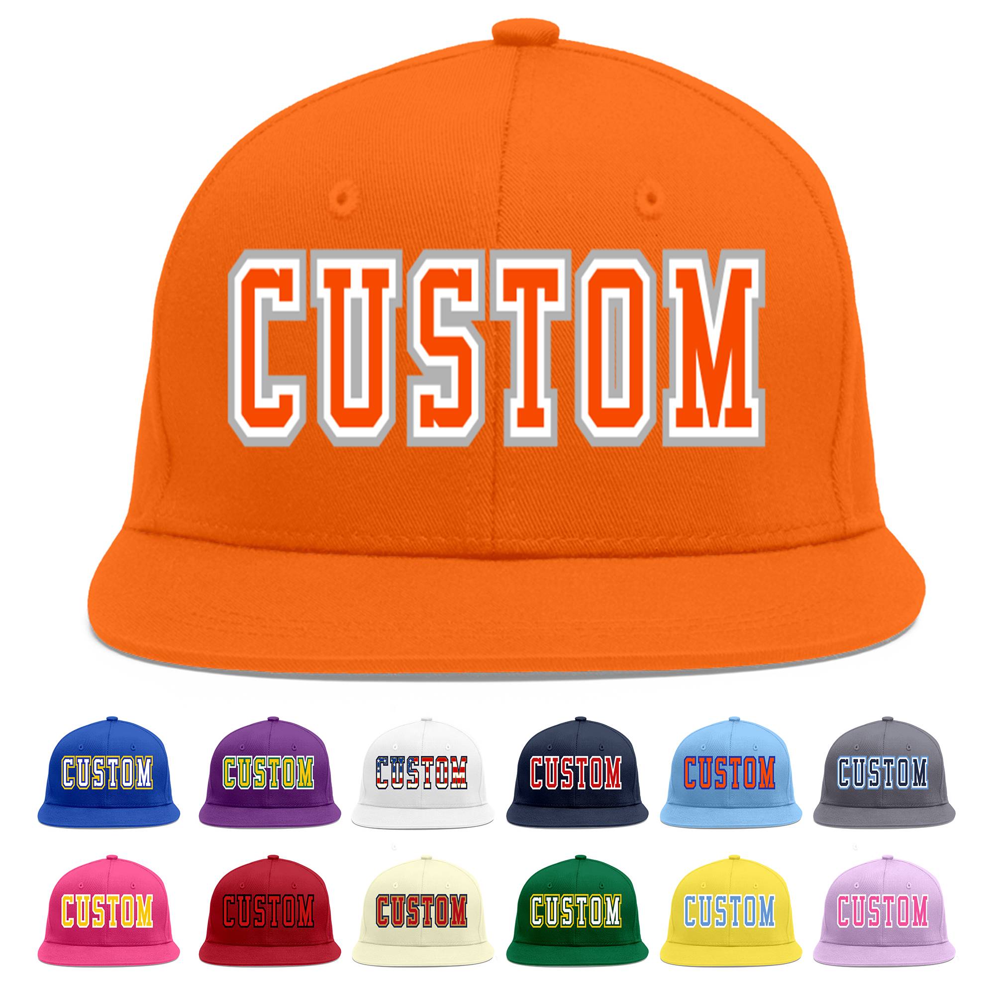 Custom Orange Orange-White Flat Eaves Sport Baseball Cap