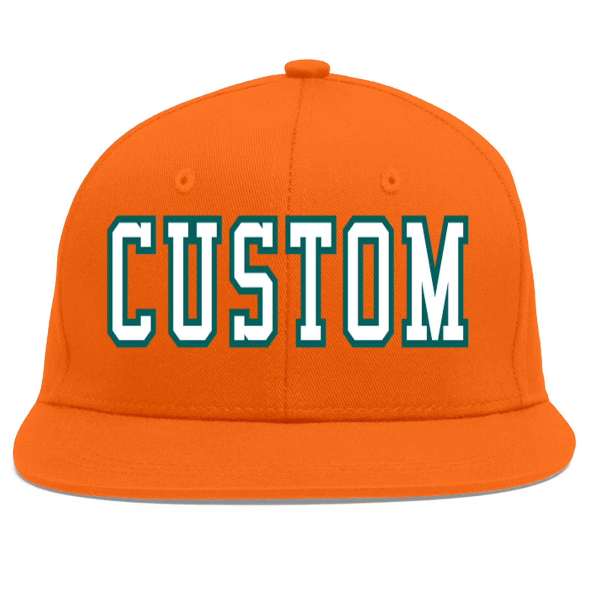 Custom Orange White-Aqua Flat Eaves Sport Baseball Cap