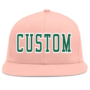 Custom Pink Kelly Green-White Flat Eaves Sport Baseball Cap