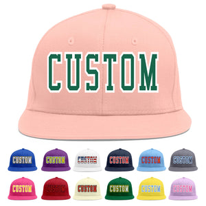 Custom Pink Kelly Green-White Flat Eaves Sport Baseball Cap