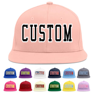 Custom Pink Black-White Flat Eaves Sport Baseball Cap