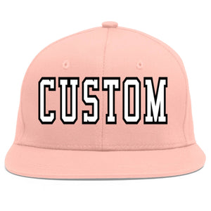 Custom Pink White-Black Flat Eaves Sport Baseball Cap