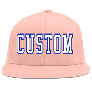 Casquette de baseball sport personnalisée rose blanc-royal Flat Eaves