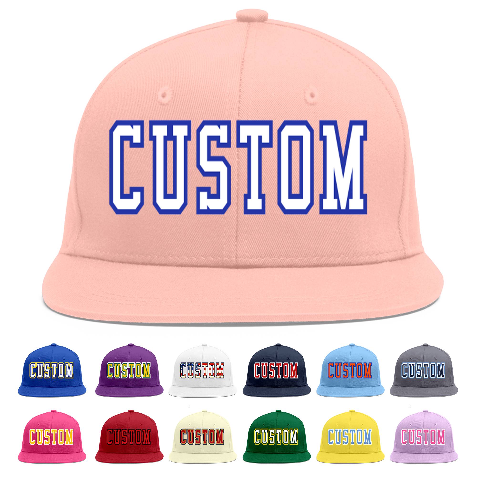 Custom Pink White-Royal Flat Eaves Sport Baseball Cap