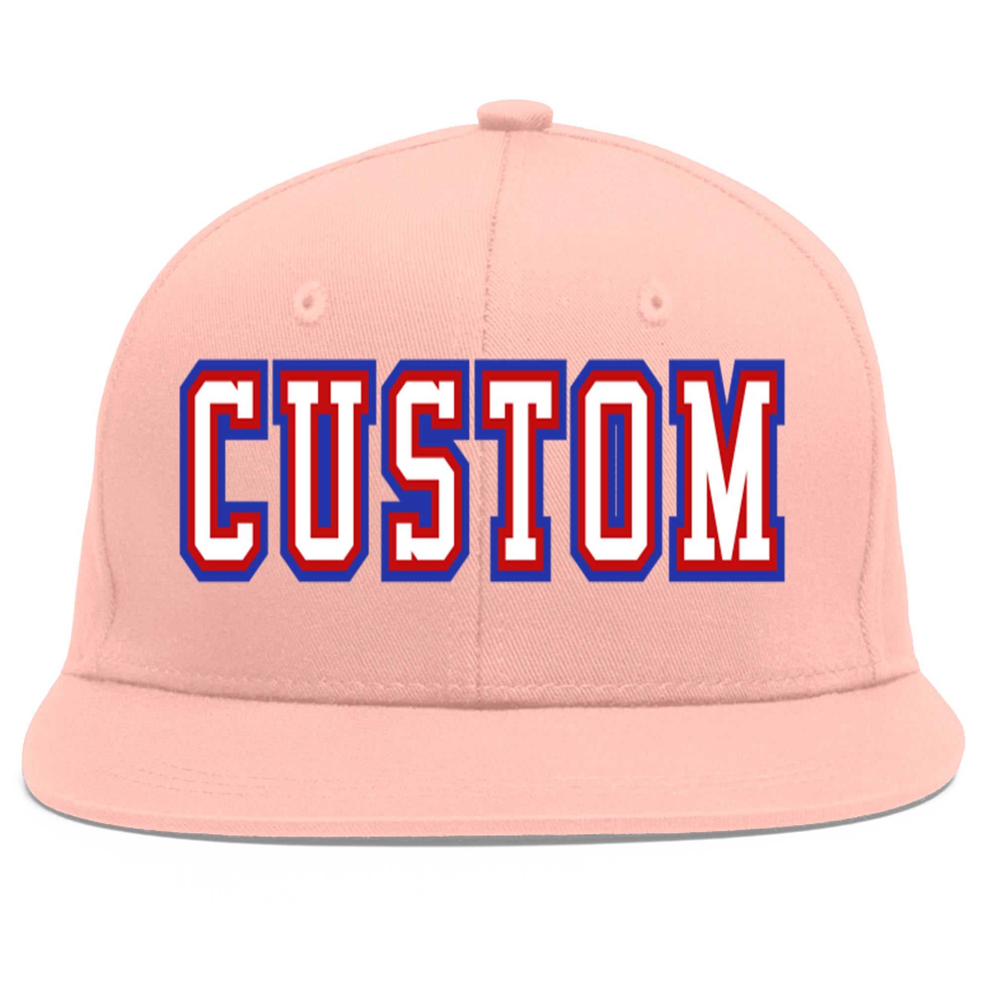 Custom Pink White-Red Flat Eaves Sport Baseball Cap