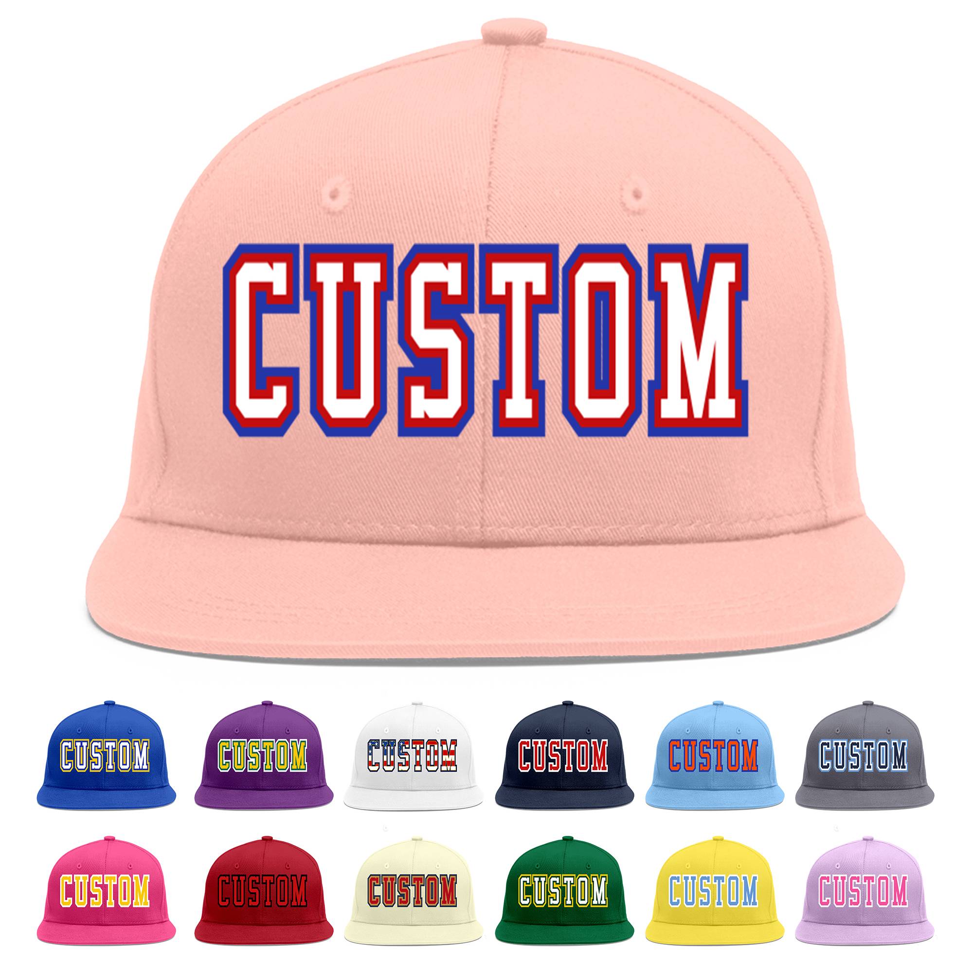 Custom Pink White-Red Flat Eaves Sport Baseball Cap