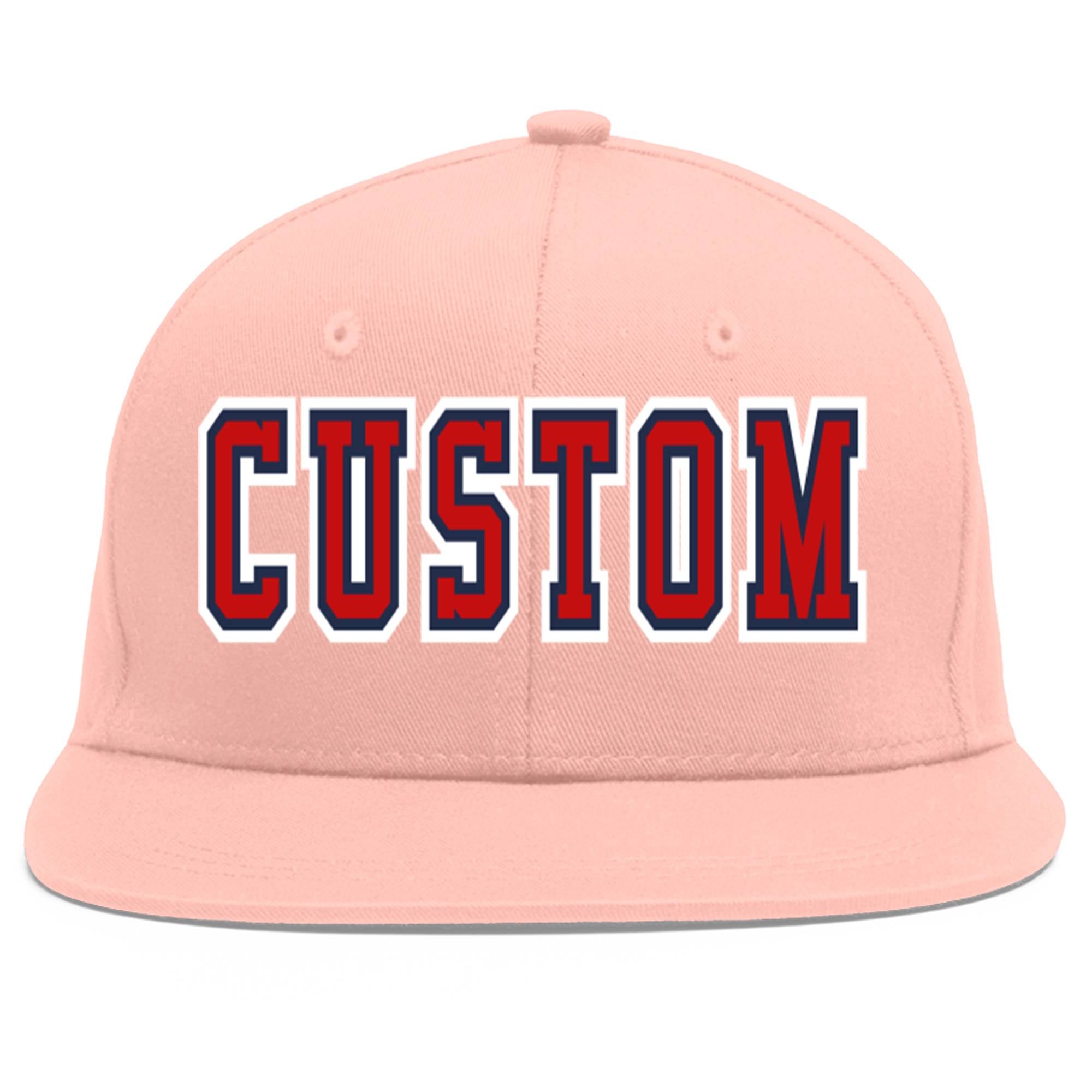 Custom Pink Red-Navy Flat Eaves Sport Baseball Cap