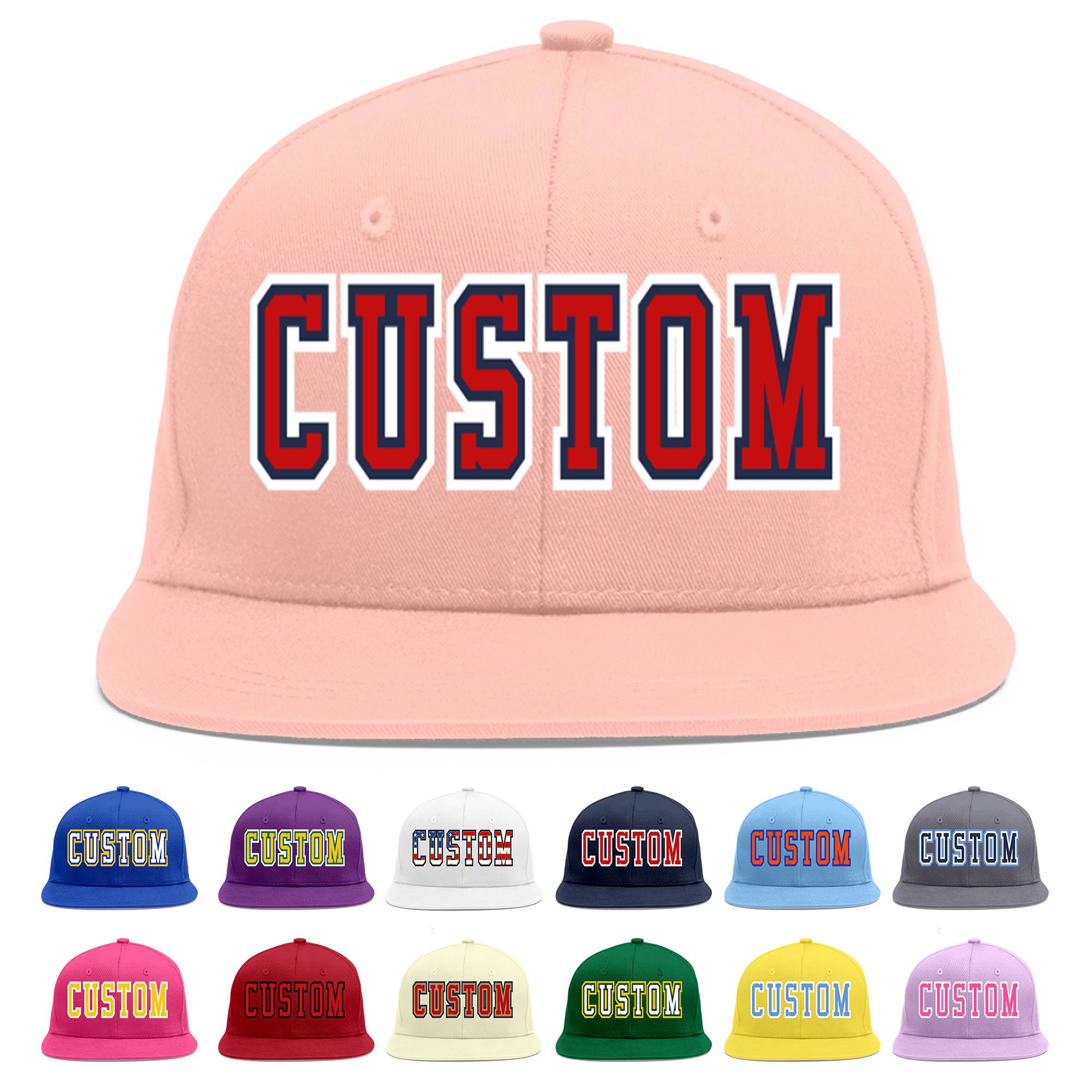 Custom Pink Red-Navy Flat Eaves Sport Baseball Cap