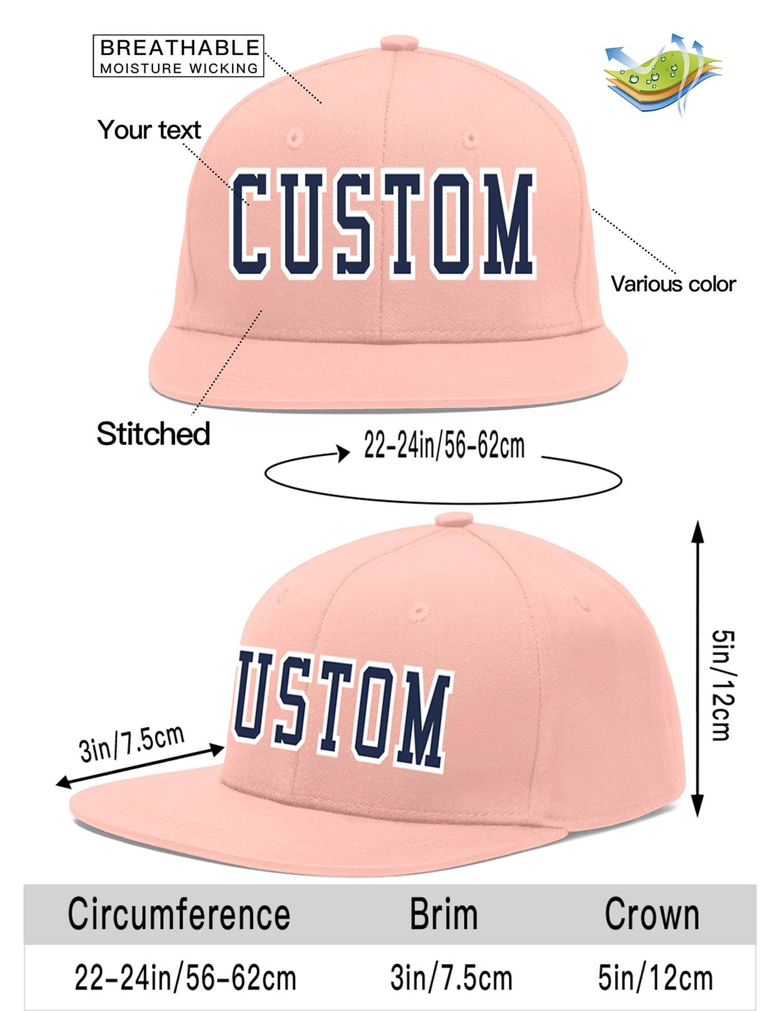 Custom Pink Navy-White Flat Eaves Sport Baseball Cap