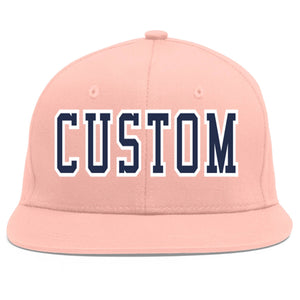 Custom Pink Navy-White Flat Eaves Sport Baseball Cap